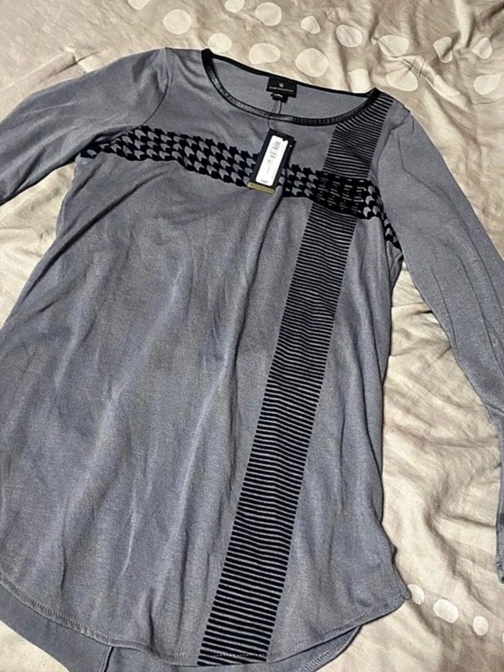 Worthington Geometric Long Sleeve Top in Gray & Black Size Small NWT
